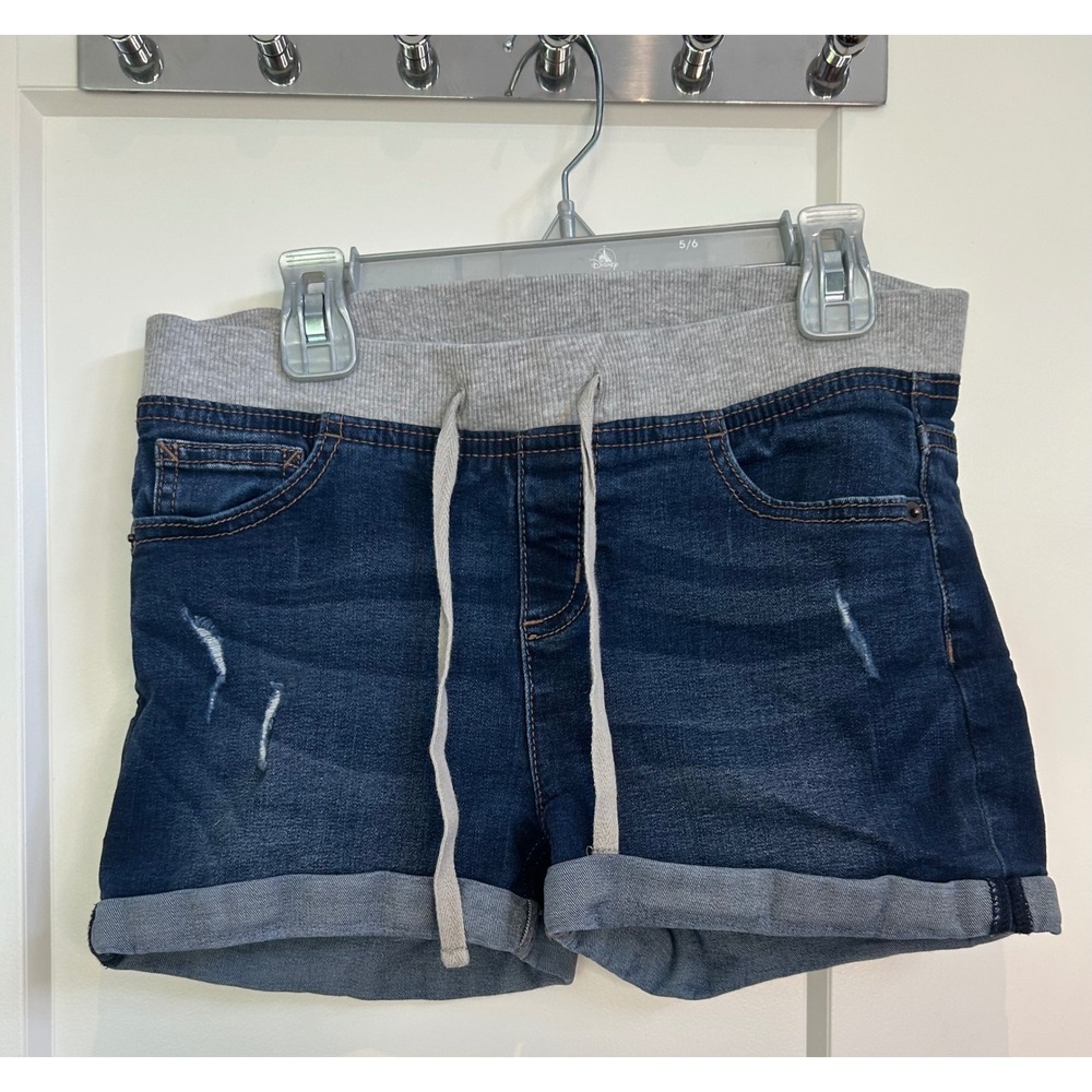 Justice Girls Dark Wash Denim Pull On Shorts Size 16 Heather Grey Waistband